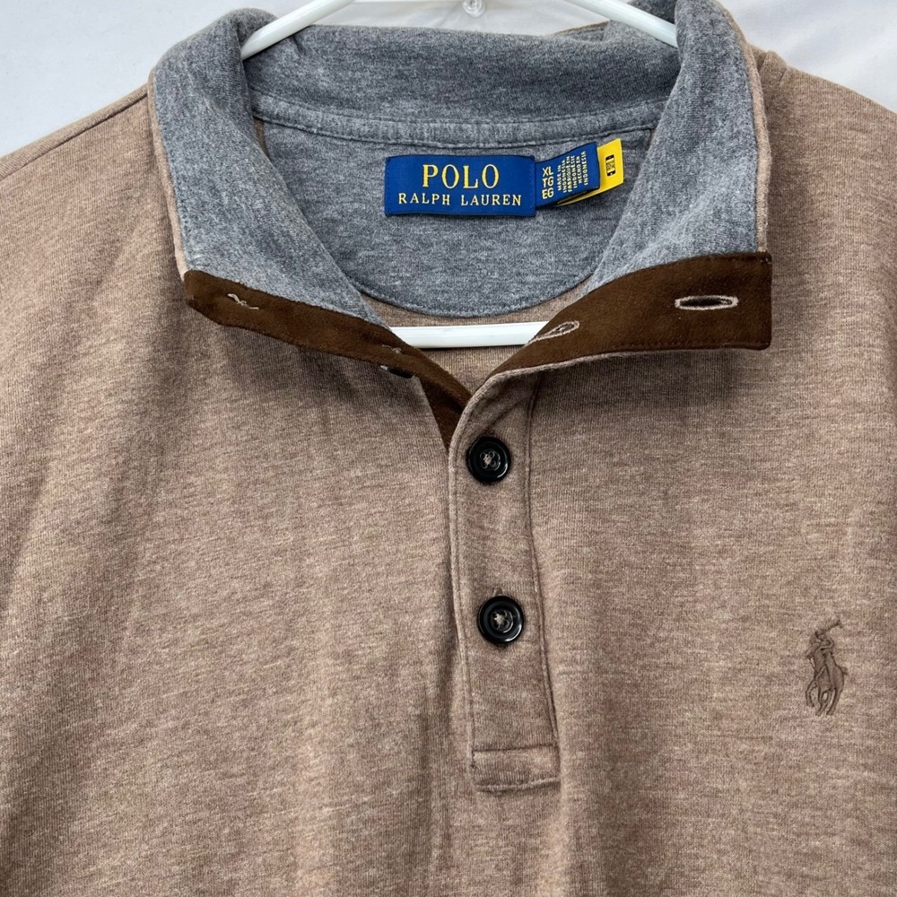 Polo Ralph Lauren Shirt XL Brown Cotton Blend LongSleeve Pony Logo Pullover Mens